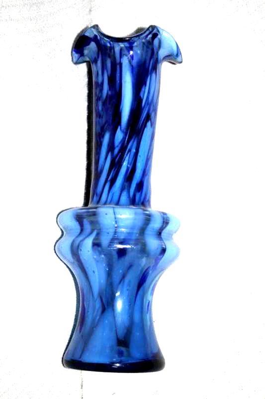 lot 110 image: Blue glass vase - looks like hand b...