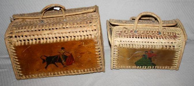 lot 119 image: Hand painted woven baskets 15 x 10 ...
