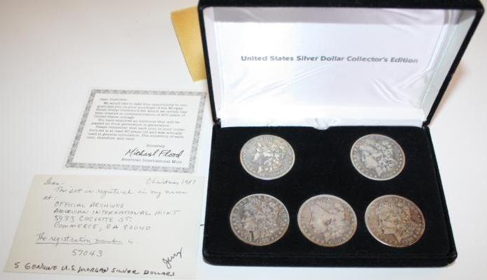 lot 190 image: 5 Genuine US Morgan Silver Dollars