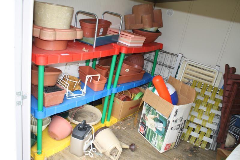 lot 230 image: Contents of shed. Plastic shelves 2...