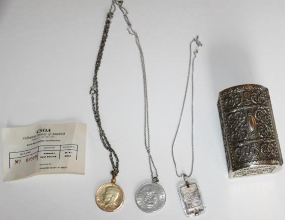lot 280 image: Antique metal treasure chest filled...