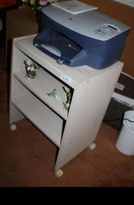 lot 289 image: Print stand on wheels and printer H...