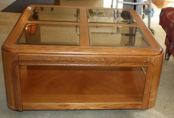 lot 34 image: Oak glass coffee table 36 x 36 with...