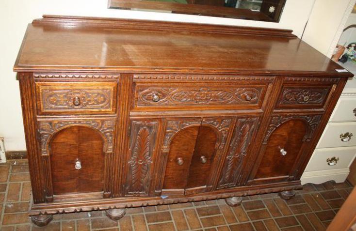 lot 36 image: Antique cabinet etched wood 62 x 20...