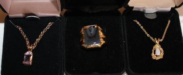 lot 49 image: Gold plated ring with stone. 2 neck...