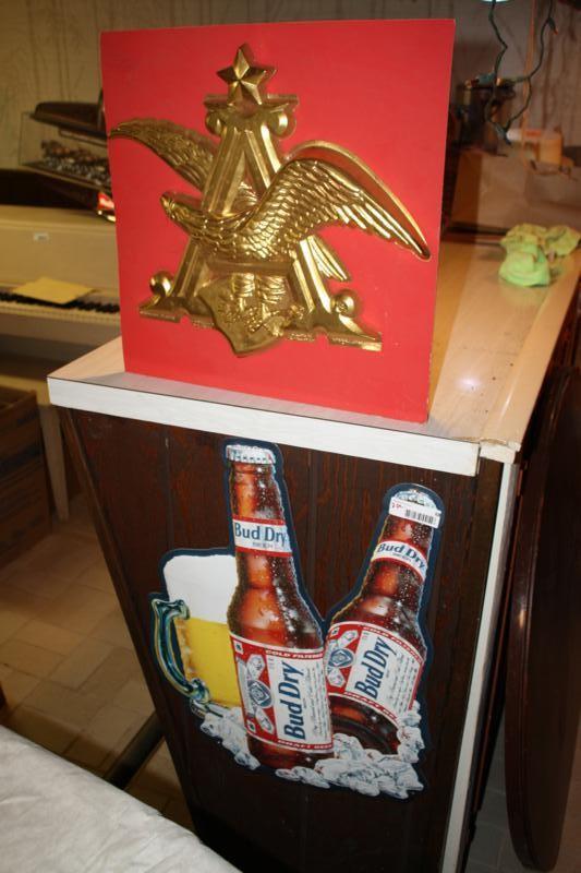 lot 68 image: Budweiser tin sign and eagle on 19 ...