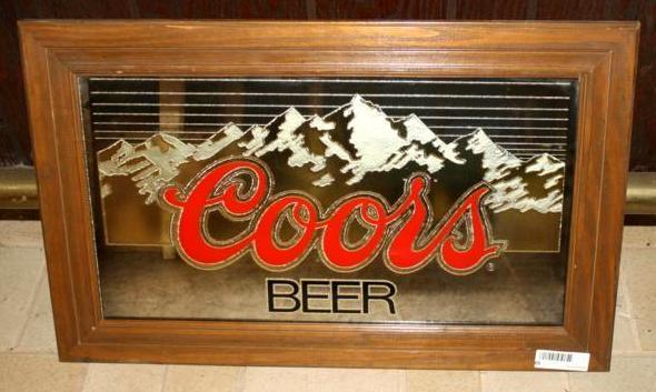lot 69 image: Coors mirror sign with nice wood fr...