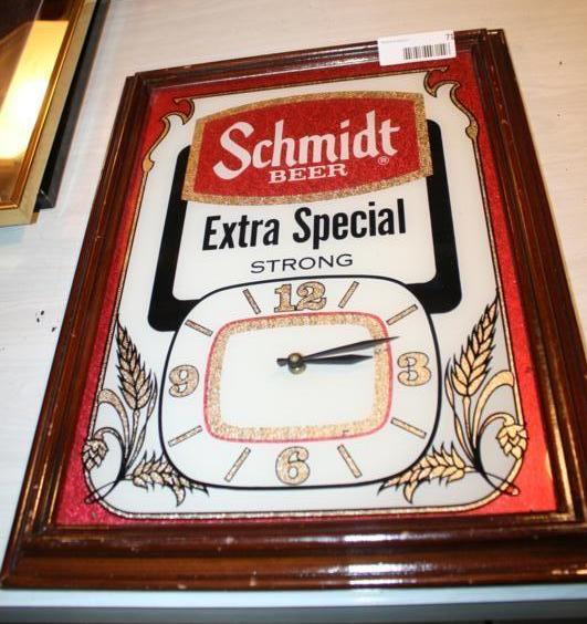 lot 71 image: Schmidt beer clock wood framed appe...