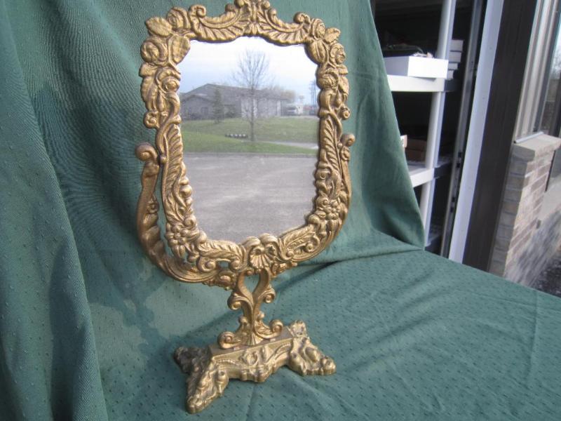 lot 101 image: OLD Cast Metal Swing Vanity Mirror ...