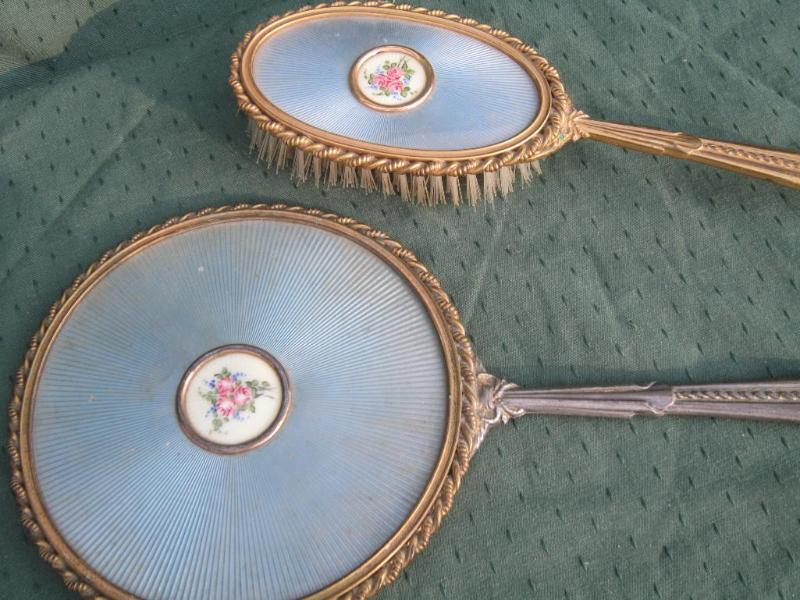 lot 102 image: Vanity brush and beveled mirror...