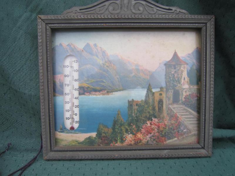 lot 153 image: Thermometer and Picture in old fram...