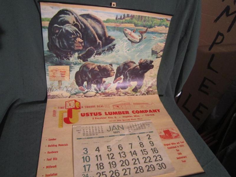 lot 202 image: Justus Lumber CO 1971 Bear Calendar...