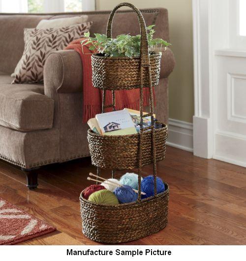 lot 107 image: Three Tier Brown Wicker Basket Stan...