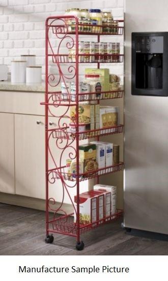 lot 157 image: Scroll Rolling Pantry Cart - Red -&...