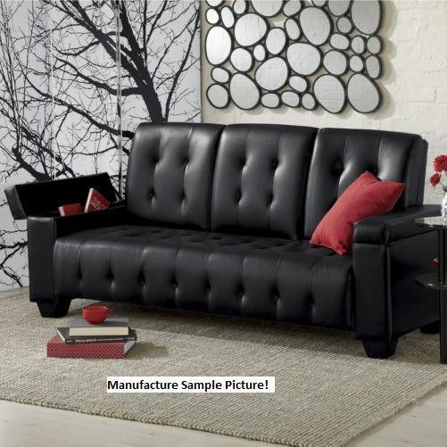 lot 182 image: Black Like Leather Couch - Has fold...