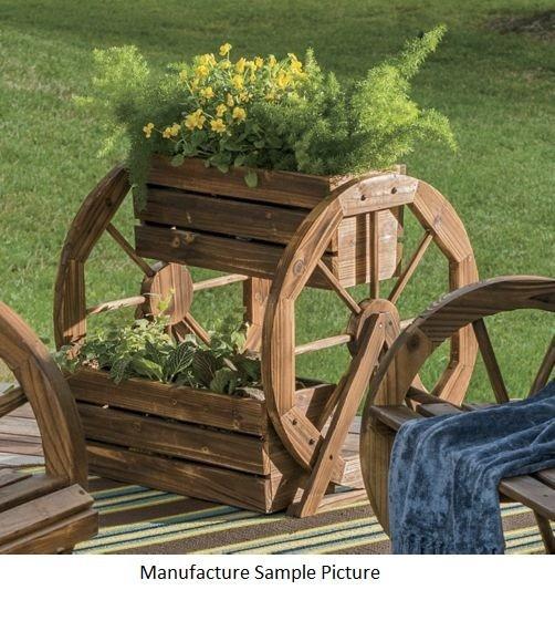 lot 67 image: Solid Cedar Wagon Wheel Planter -&n...
