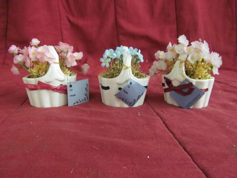 lot 107 image: 3 Ceramic Baskets with Artificial F...