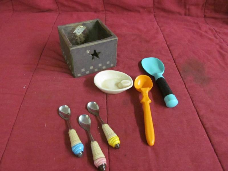 lot 204 image: Ice Cream Utensils in Wood Box...
