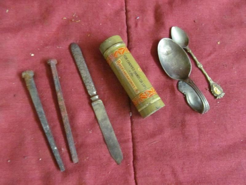 lot 29 image: Vintage Square Nails, Spoons, camph...
