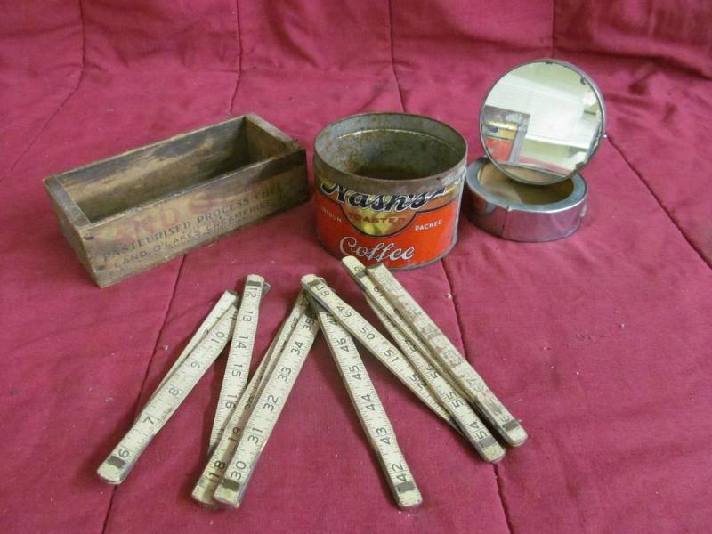 lot 33 image: Vintage Coffee tin, Cheese box, fol...