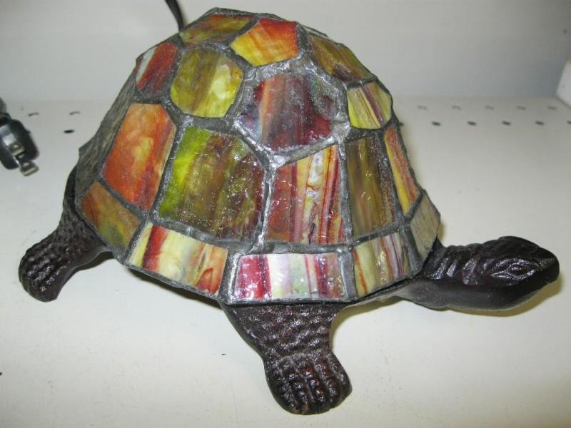Tiffany Style Glass Cast Metal Turt...