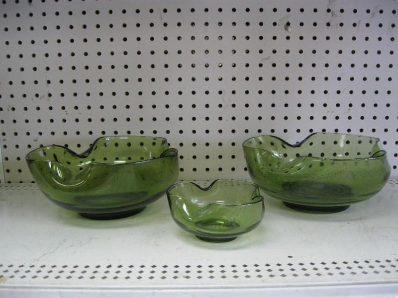 Set Of Vintage Green Glass Bowls...