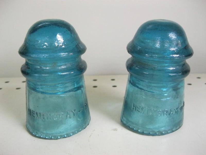 Pair Of Vintage Hemingray Aqua Blue...