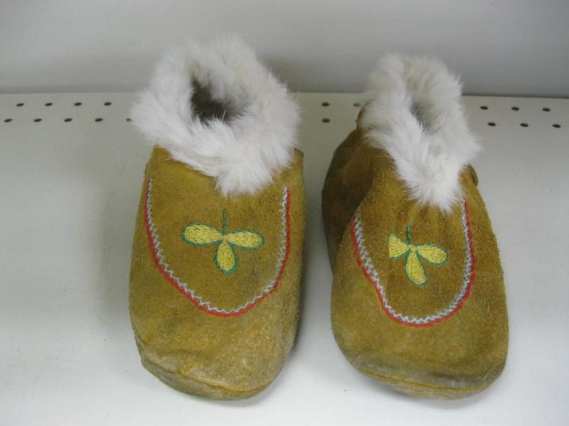 Pair Hand Made Leather And Fur Mocc...