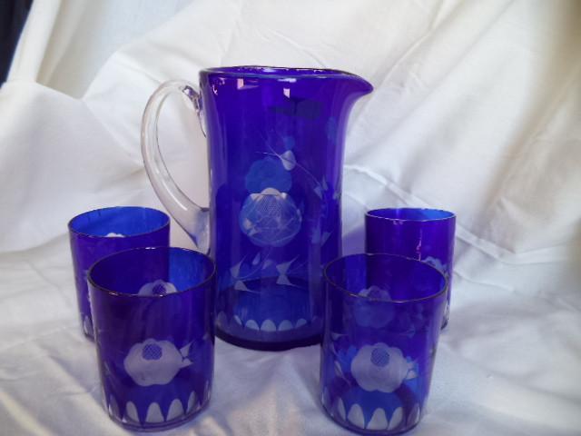 lot 26 image: Cobalt Cut to Clear Pitcher