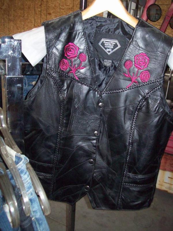 Black Leather Vest wpink roses -La...