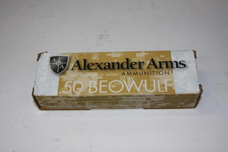 lot 34 image: .50 Beowulf 20 rifle cartridges. &n...