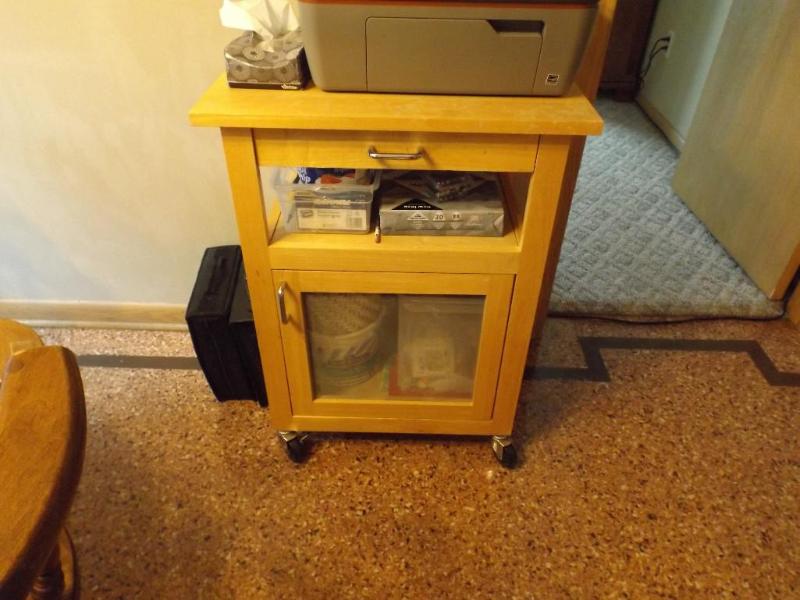 lot 4 image: PrinterMicrowave stand on wheels.&...