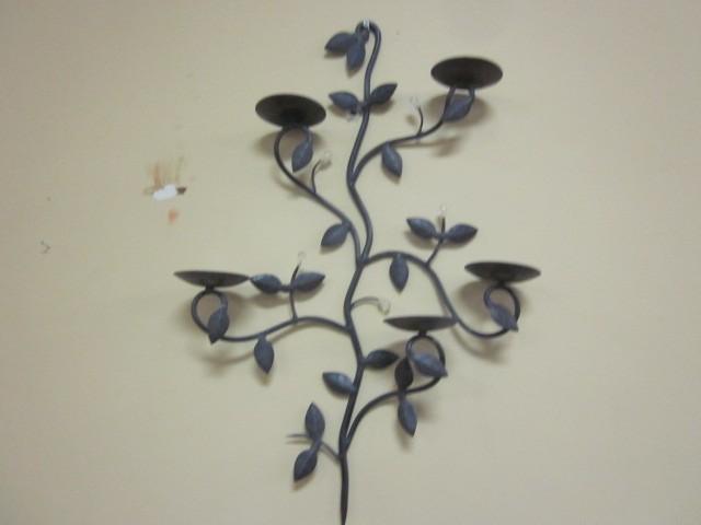 lot 114 image: Metal candle holder wall art....