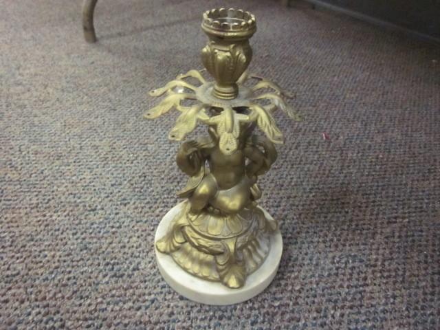 lot 84 image: Metal gilded&nbspcherub candle hol...