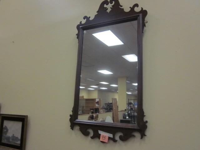 lot 93 image: Antique wood wall mirror, 22 x 40 i...