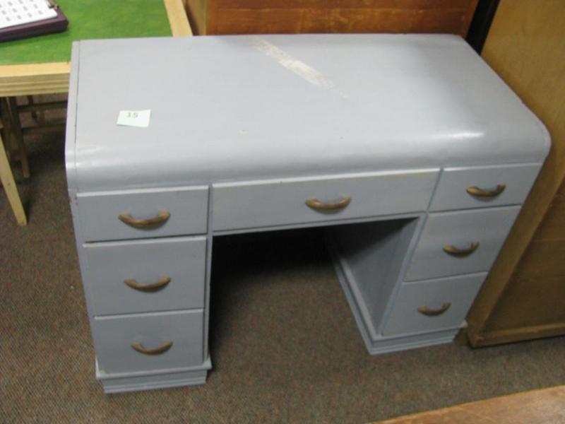 vintage waterfall desk painted blue...