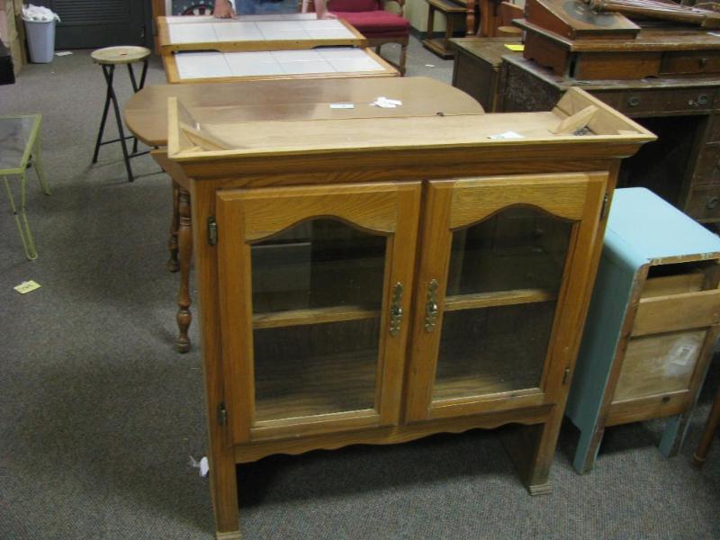 hutch cabinet two shelves one is gl...
