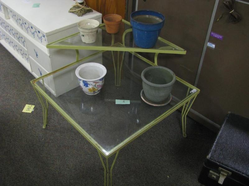 metal and glass corner table, great...