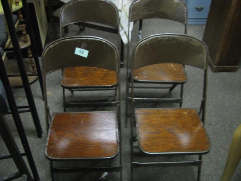 four vintage metal and wooden foldi...