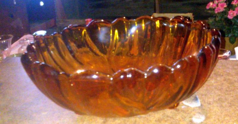 Vintage amber bowl with bubble feet...