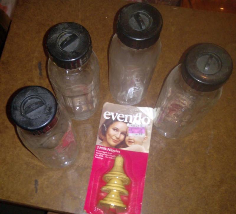 Set of 4 VINTAGE GLASS bottles, Eve...