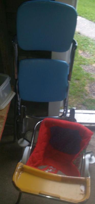 VINTAGE walker and high chair, both...