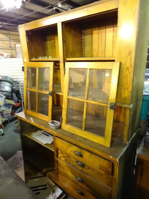 lot 83 image: Antique wood 2 piece cabinet.Remove...