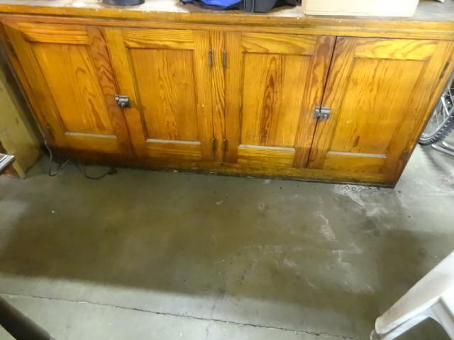 lot 84 image: Antique wood 4 door cabinet. Unfini...