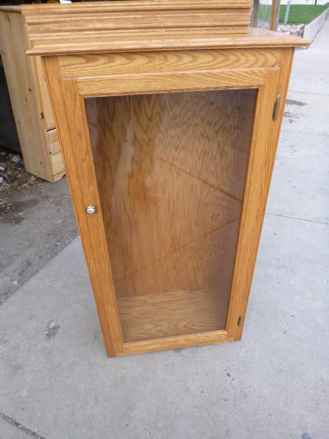 lot 12 image: Oak Storage Cabinet with Glass Door...