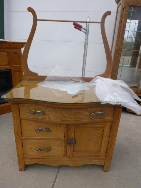 lot 14 image: Small Oak Dresser 50" H X 32 1...