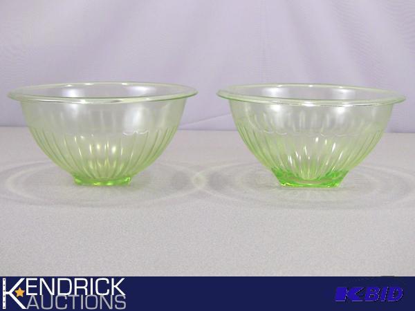 lot 107 image: 2 Vintage Green Glass Mixing Bowls