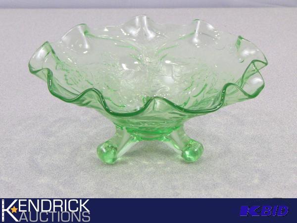 lot 108 image: Green Depression Glass Footed Dish