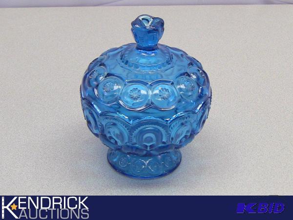 lot 118 image: Blue Covered Depression Glass Candy CompoteDish