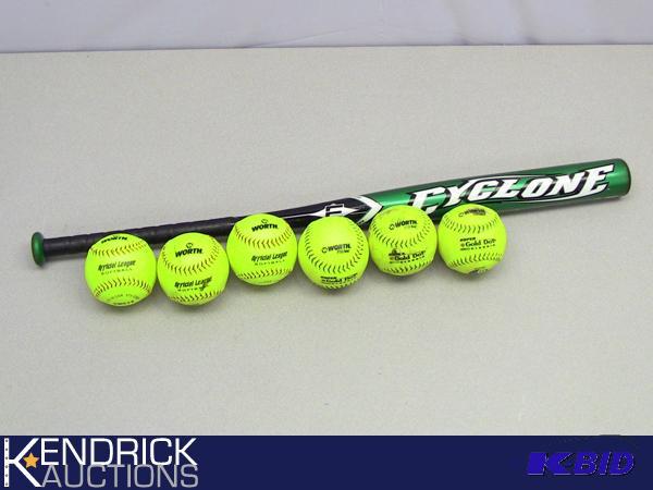 lot 120 image: Newer Easton Softball Bat and 7 Newer Softballs